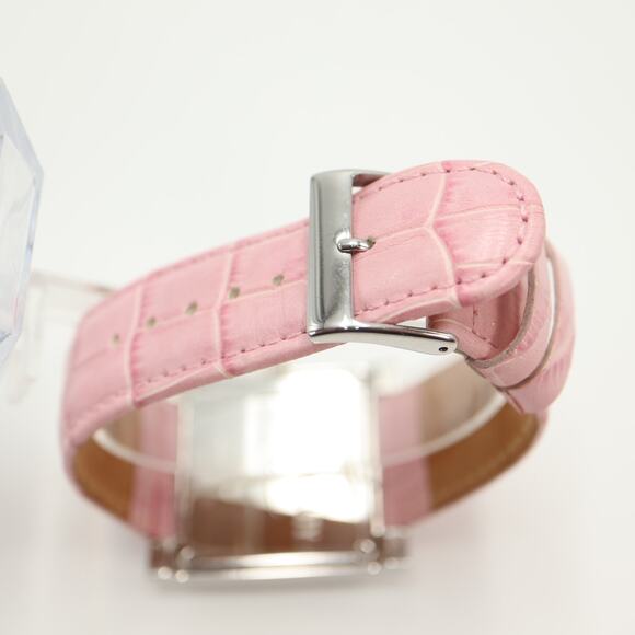 Guess X Elle Silver Tone Square Date Date 28mm Watch Y2K Gem Bezel Pink Leather - Picture 12 of 16